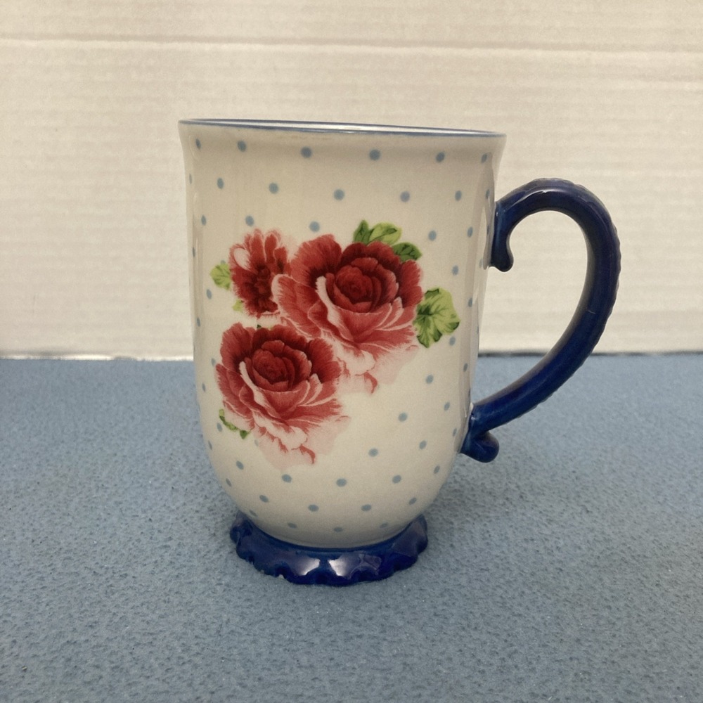 Pioneer Woman Heritage Floral & Polka Dots Blue 18oz Stoneware Coffee Mug